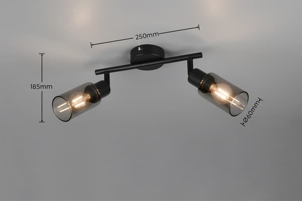 Moderne sort loftspot med røgfarvede glasskærme 2xE14 40W MARS RL