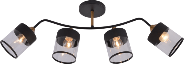 Loftlampe elegant sort-messing røgfarvede skærme 4xE27 60W Vargo