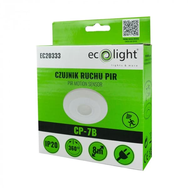PIR bevægelsessensor til loft op til 1000W IP20 hvid Ecolight EC20333