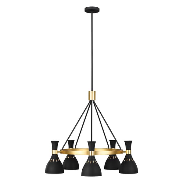 Sort lysekrone med oxideret messing Joan 5xE27 60W Feiss