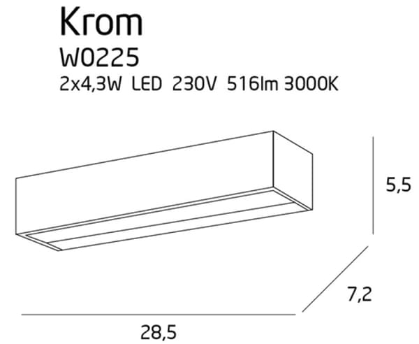 Væglampe moderne rektangulær forkromet KROM LED 8.6W W0225 Maxlight