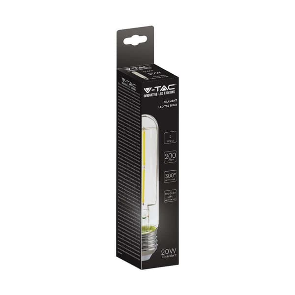 V-TAC LED Filament pære klar E27 2W varm hvid
