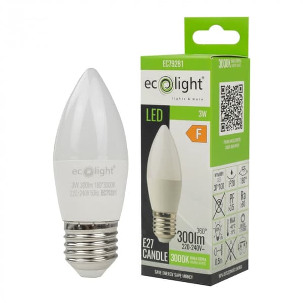 Ecolight flimmerfri LED-pære E27 3W 3000K 270lm