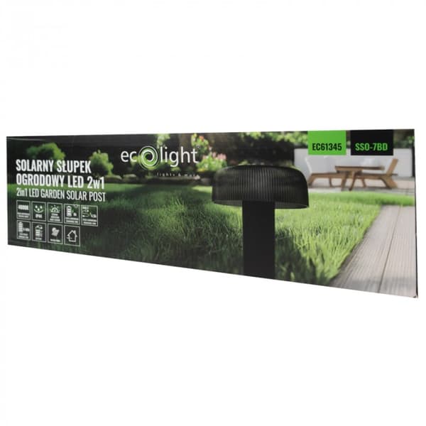 Solar havelampe sort stolpe 2i1 sort skærm USB-C LED 2.5W skumringssensor Ecolight