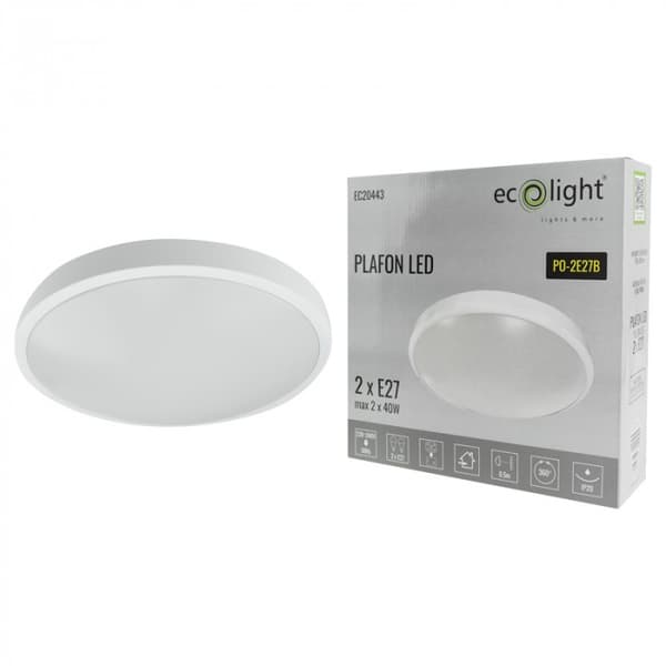 Rund taklampa för 2 x E27 40W LED-lampor EC20443 Ecolight