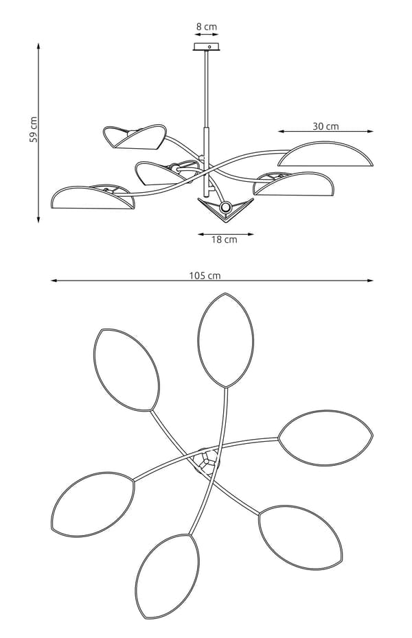Designer loftlampe sort-grå blade 6xE14 10W LOTUS Emibig