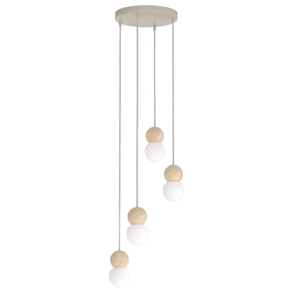 Hänglampa modern beige-vit trä- och glaskulor 4xG9 8W LOOP Emibig