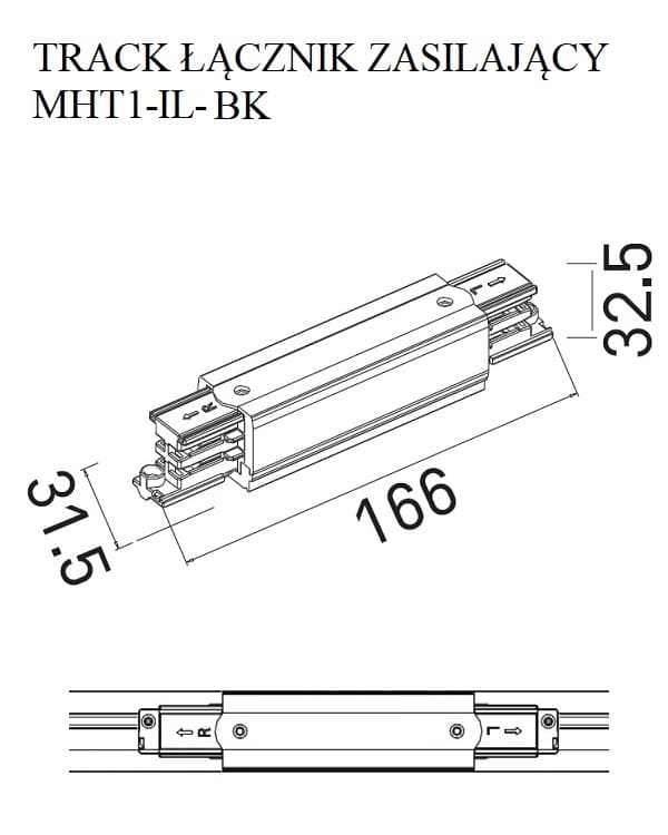 Maxlight 3-vaiheinen suora virtaliitin, musta
