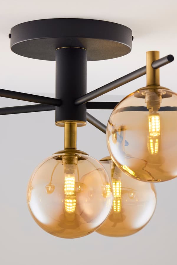 Loftlampe moderne sort-guld glaskugler rav 6xG9 14W FIGARO Jupiter