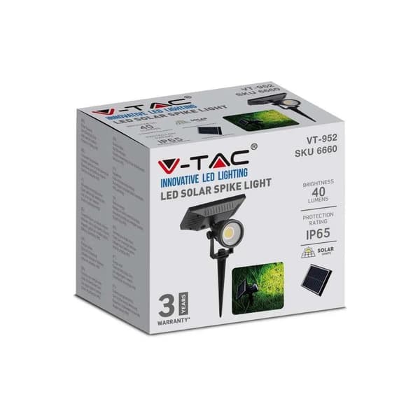 V-TAC 2W IP65 VT-6662 Solar LED-spotlight til haven
