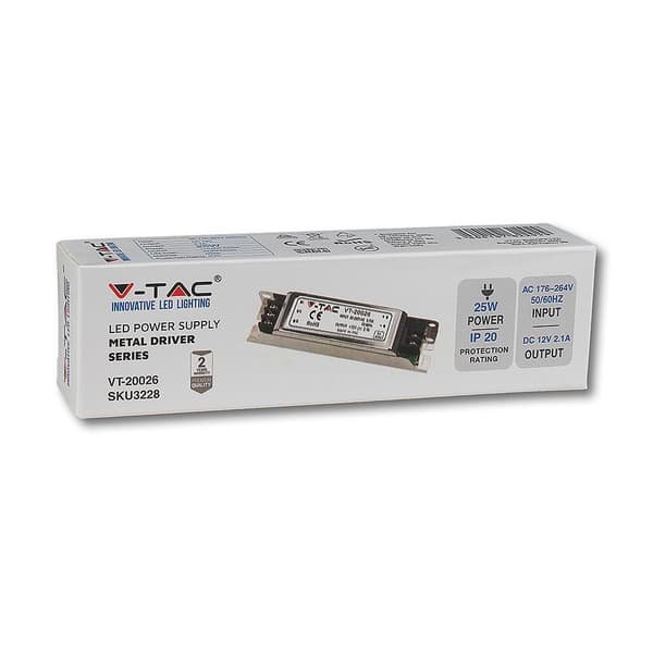 V-TAC 25W 12V 2.1A VT20026 LED-strømforsyning