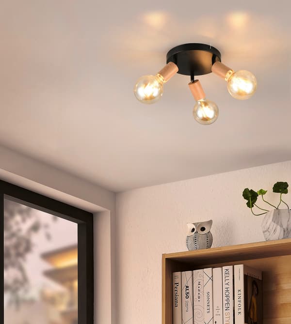 Rustik loftspot sort trædetaljer 3xE27 10W LAMEGO RL