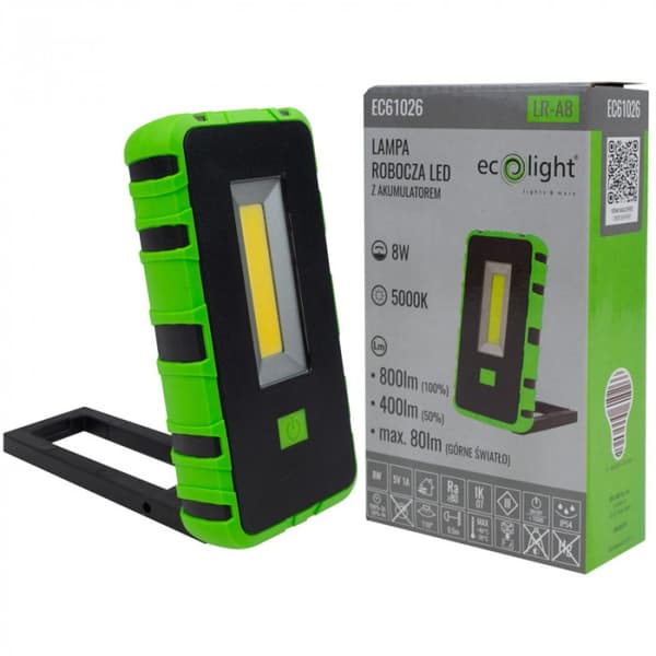 Værkstedslampe med batteri op til 8 timer bærbar grøn-sort magnet Ecolight