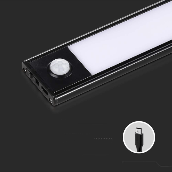 V-TAC 2W LED Underskabslampe Sort Bevægelsessensor USB Opladning 40cm VT-8142 neutral 160lm