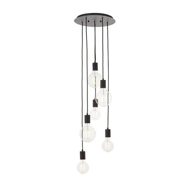 Loft pendellampe mat sort rund asymmetrisk 6xE27 10W STUDIO Endon