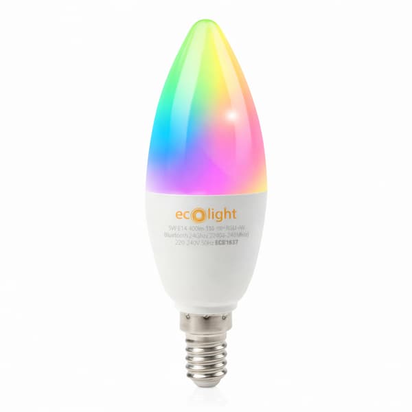 SMART dæmpbar LED-pære E14 C37 5W 400lm RGB+CCT Tuya Bluetooth Ecolight