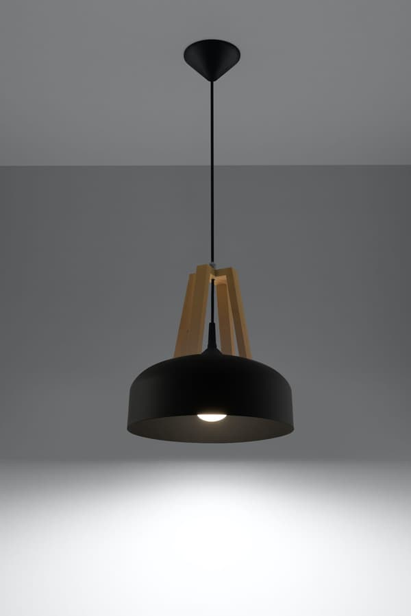 CASCO Pendellampe Sort/Naturtræ Sollux Lighting SL.0390