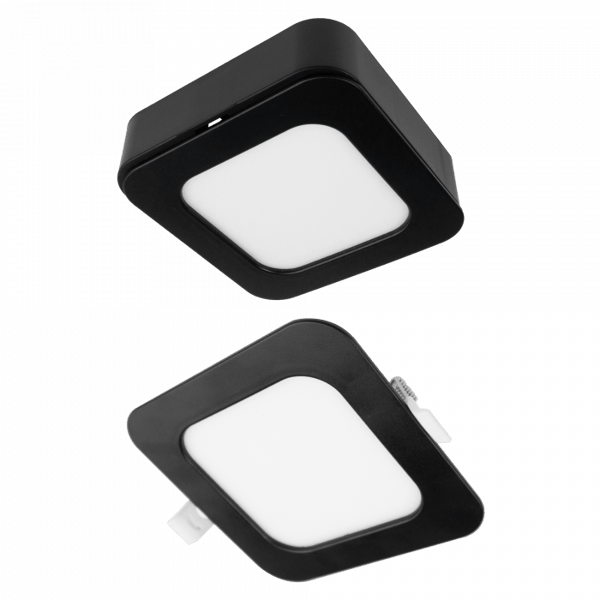LED-uppo-/pintavalaisin 6W neliö CCT 2in1 musta Ecolight