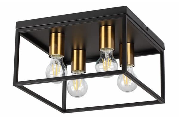 Industriel loftlampe sort med guldelementer 4 punkter Cage 4xE27 40W REA638704-02 Reality
