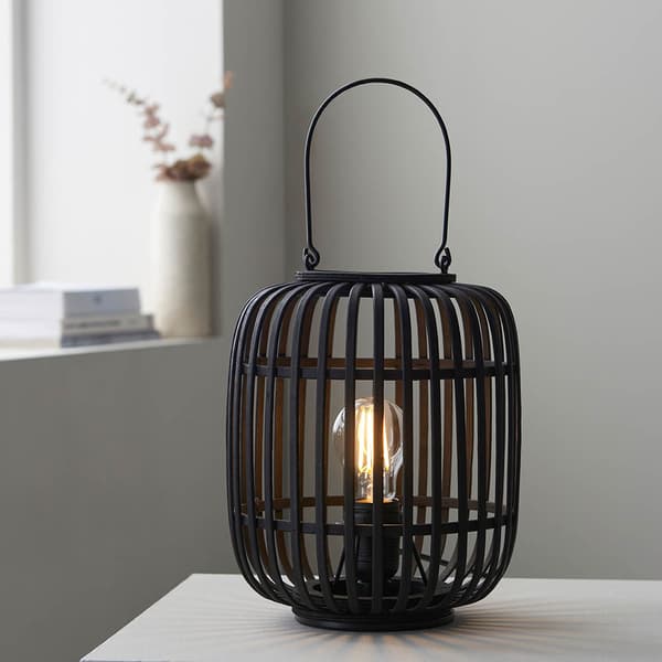 Bordlampe rustik brun bambus bur 1xE27 10W MATHIAS Endon