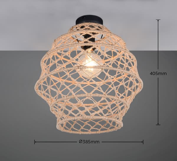 Boho loftlampe beige-sort lampeskærm af hampefiber 1xE27 10W HIVE RL