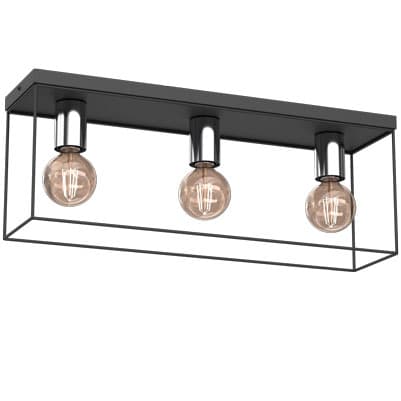 Moderne rektangulær sort loftslampe med krom accent Homen 3xE27 15W Luminex