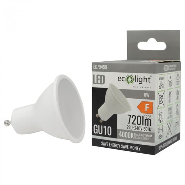LED-pære GU10 8W spotlys neutral lysfarve Ecolight