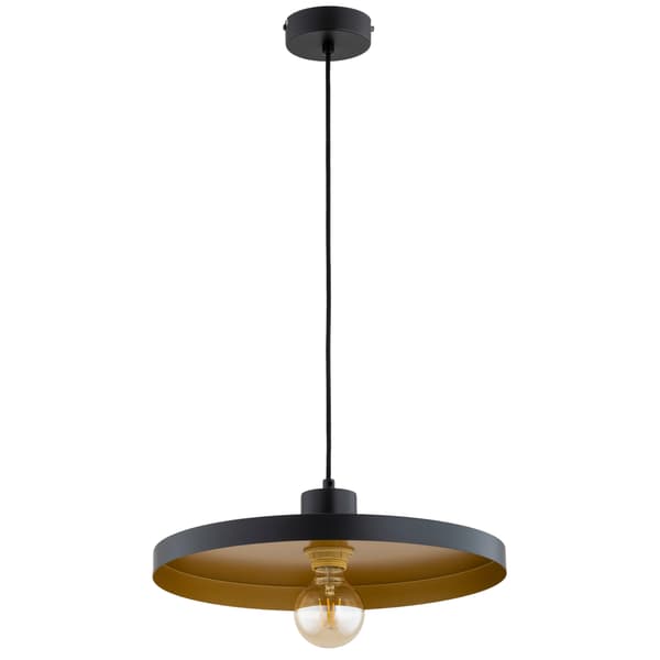 Loft pendellampe sort-guld flad plade 1xE27 15W ETERI Alfa