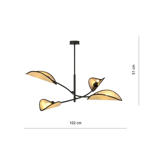 Emibig loftlampe 4xE14 40W LOTUS 4 SORT/RATTAN 1108/4
