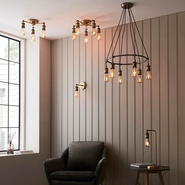Industriel loftlampe justerbar antik messing 3xE27 10W HAL Endon