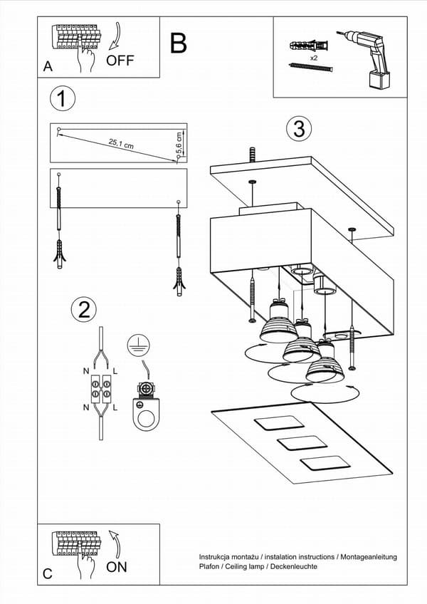 Loftlampe MONO 3 Hvid Sollux Lighting SL.0068