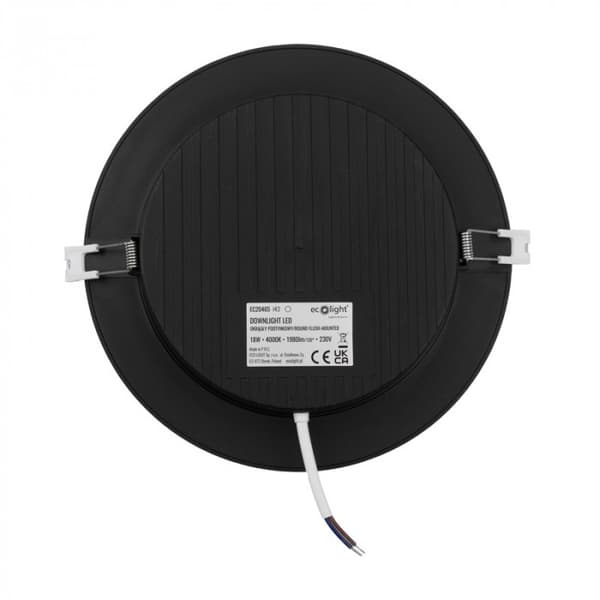 Rund sort indbygningsspot 22 cm indbygget LED 18W Downlight Ecolight EC20465
