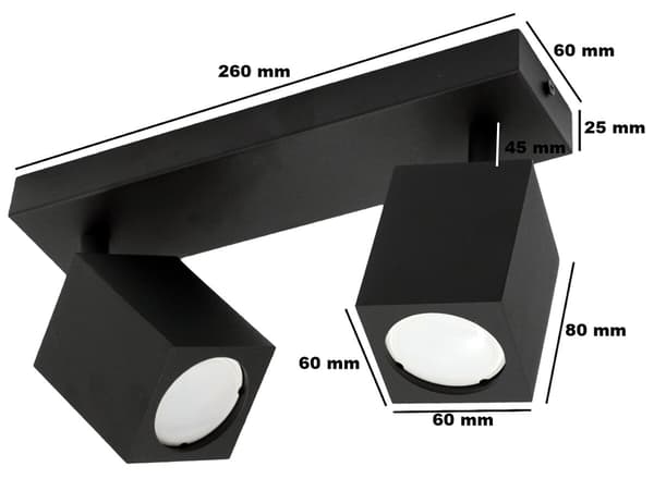 Væg- og loftlampe sort 2xGU10 Quantus ID-6102 Idealux