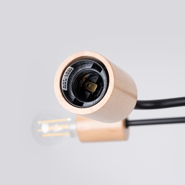 Loft industriel lysekrone sort med træelementer til stue spisestue 6xE27 15W TIMBO Sollux Lighting
