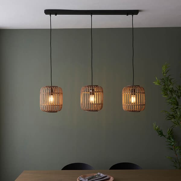 Rustik pendellampe, beige bambus, 3xE27 10W MATHIAS Endon