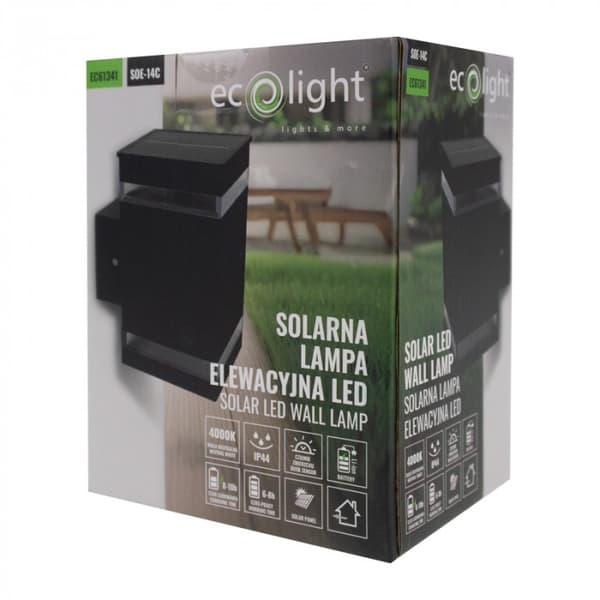 Firkantet sort LED 1.2W solcellefacadelampe med skumringssensor Ecolight