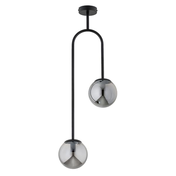 Moderne sort pendellampe med røgfarvede glaskugler til stue og entre 2xE14 10W VECTOR Alfa