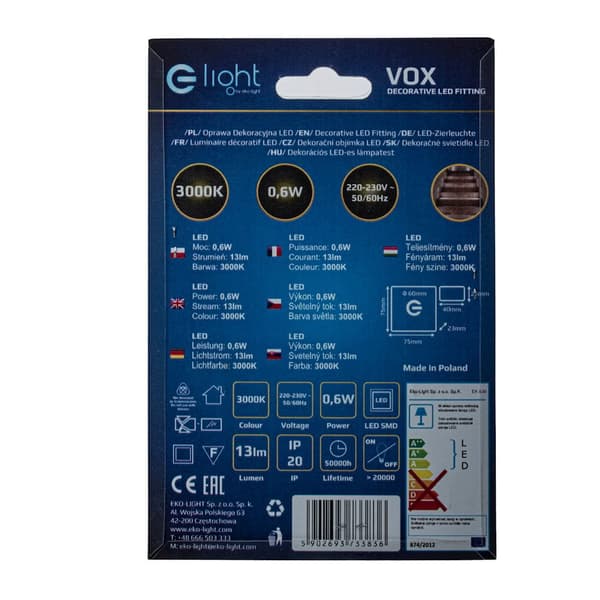 Trappbelysning 1x0.6W LED VOX EKS3836 Eko-Light