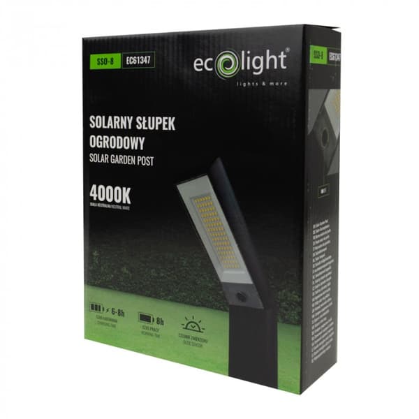 Sort solcellelampe til haven, 2-i-1 LED 1.5W med skumringssensor Ecolight