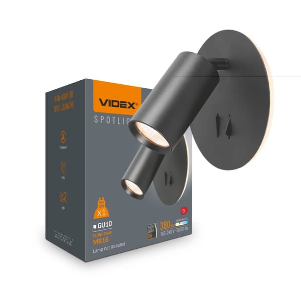 Sengelampe sort LED accent varm 5W og GU10 2x afbryder Videx
