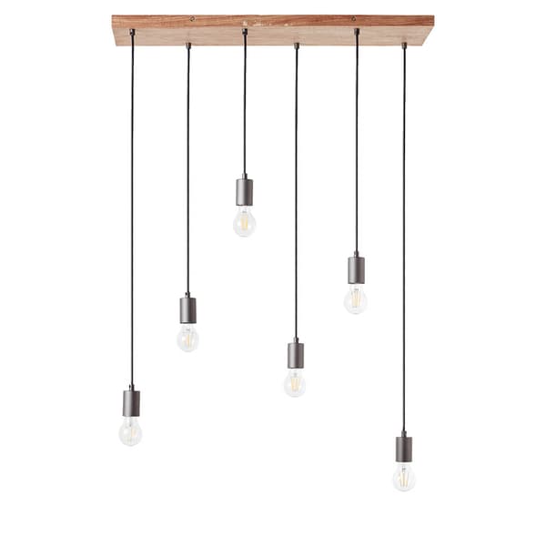 Rustik eg bejdset træ pendellampe 6xE27 10W STELLAN Endon