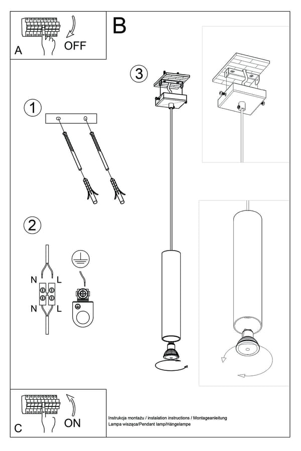 Pendellampe LAGOS 1 Sort Sollux Lighting SL.0327
