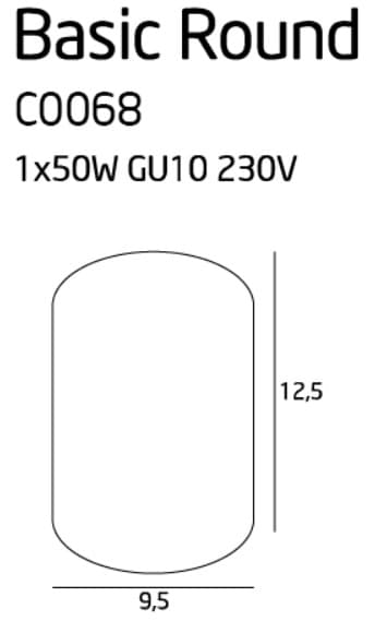 Kattospotti musta putki Ø9.5 cm BASIC ROUND 1xGU10 50W C0068 Maxlight