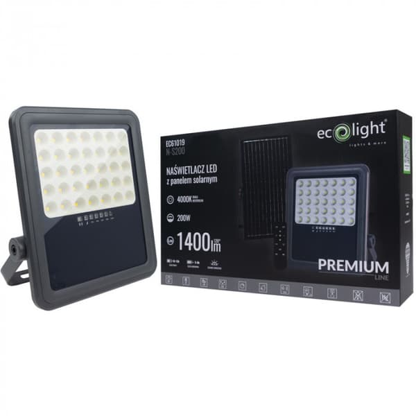 LED-strålkastare 200W grå halogen med solpanel fjärrkontroll skymningssensor Ecolight