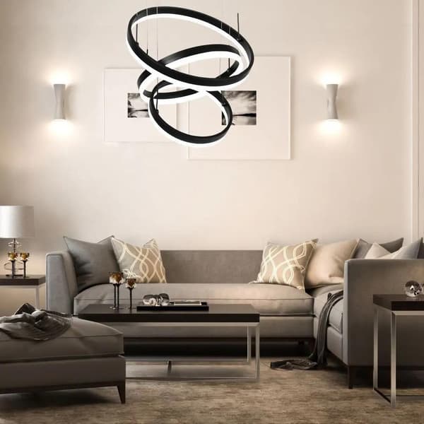 V-TAC 213990 dæmpbar sort tredobbelt LED-ring pendellampe