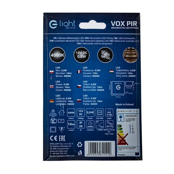 Trappelampe med sensor 1x0.6W LED VOX EKS1510 Eko-Light