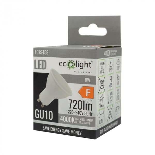 LED-pære GU10 8W spotlys neutral lysfarve Ecolight