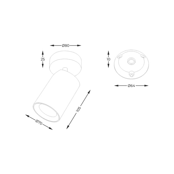 Takspotlight modern svart rund Ø7cm rörlig 1xGU10 35W TORE Zuma Line