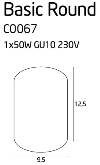 Kattospotti valkoinen putki Ø9.5 cm BASIC ROUND 1xGU10 50W C0067 Maxlight