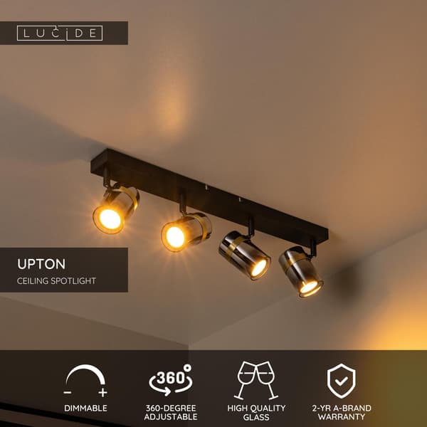 Moderne sort-guld loftspot rektangulær røgfarvede glasskærme 4xGU10 40W UPTON Lucide
